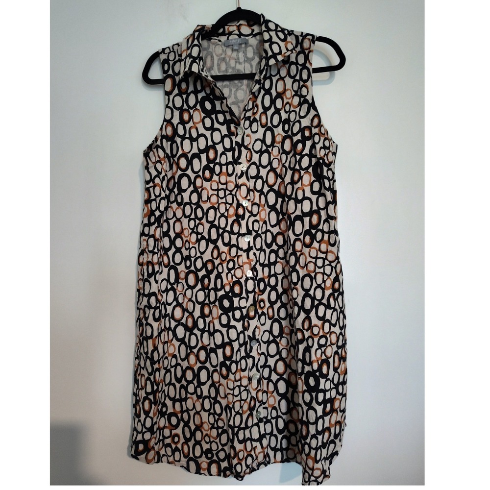 Habitat Clothes to Live In Linen Blend Circle Print Sleeveless Button Down Dress